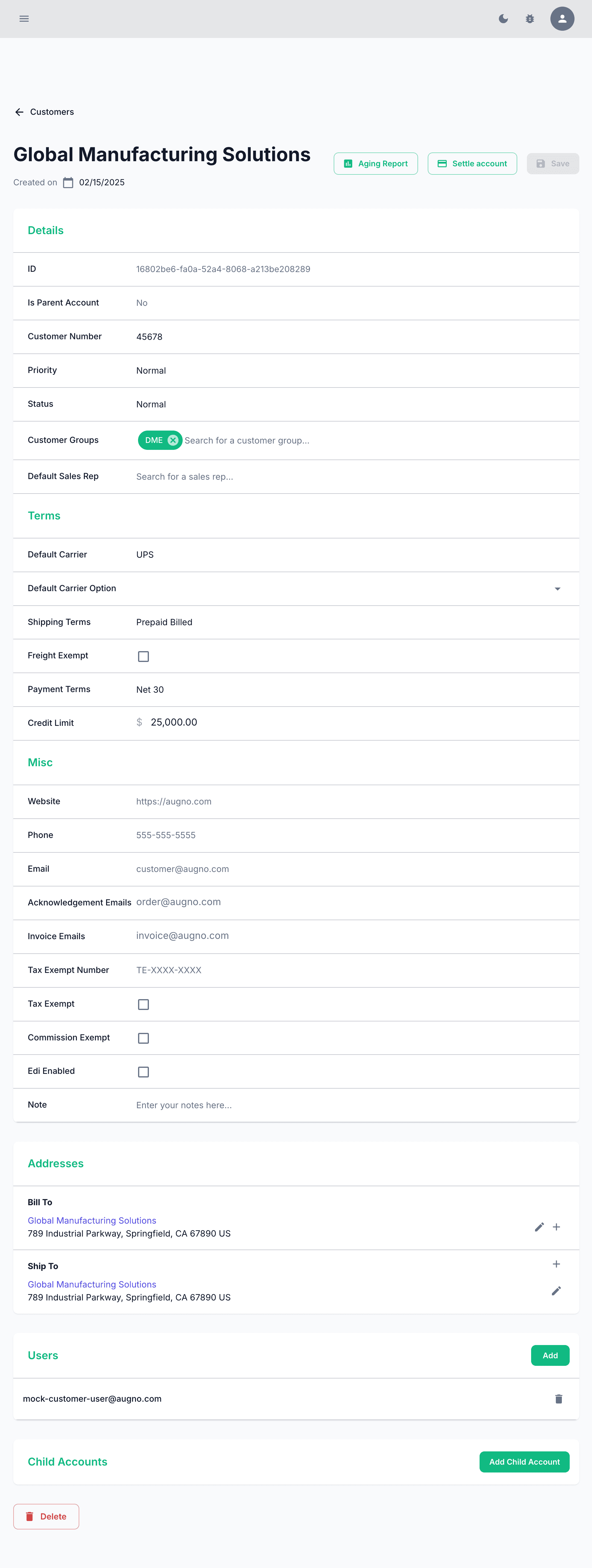 Augno Customer Management Preview
