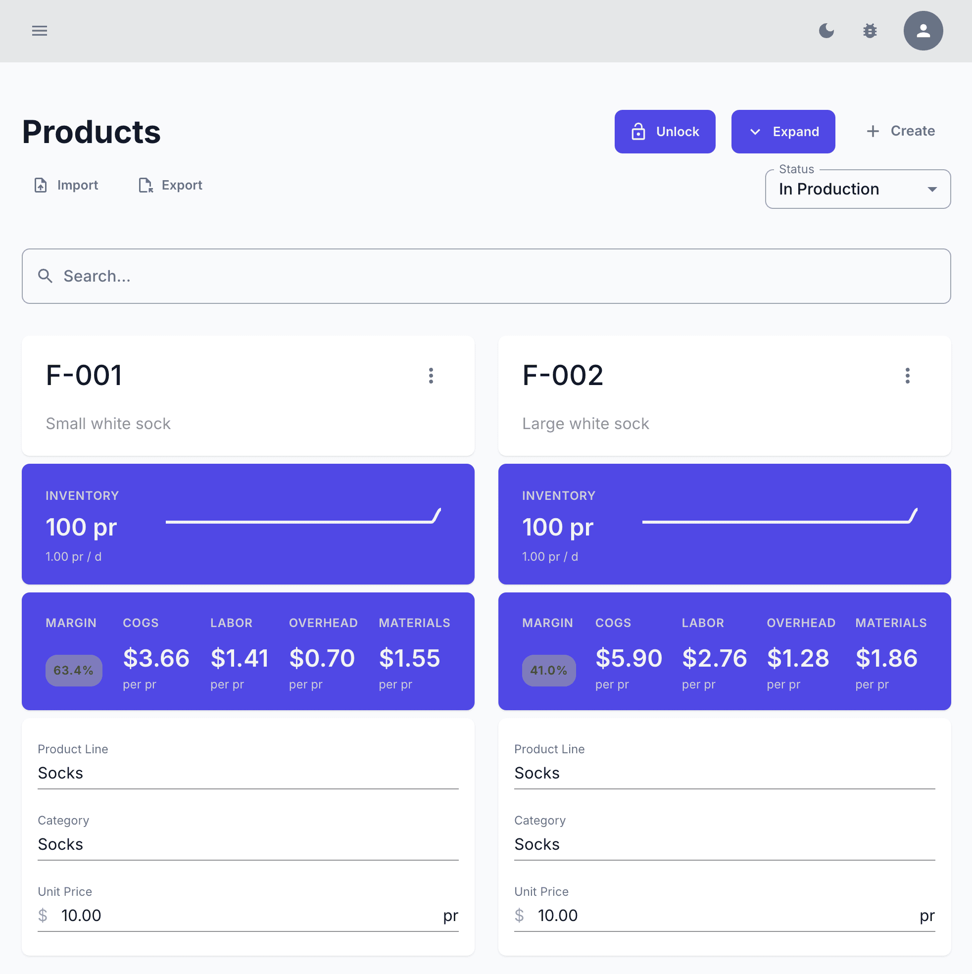 Augno Product Costing Preview 1