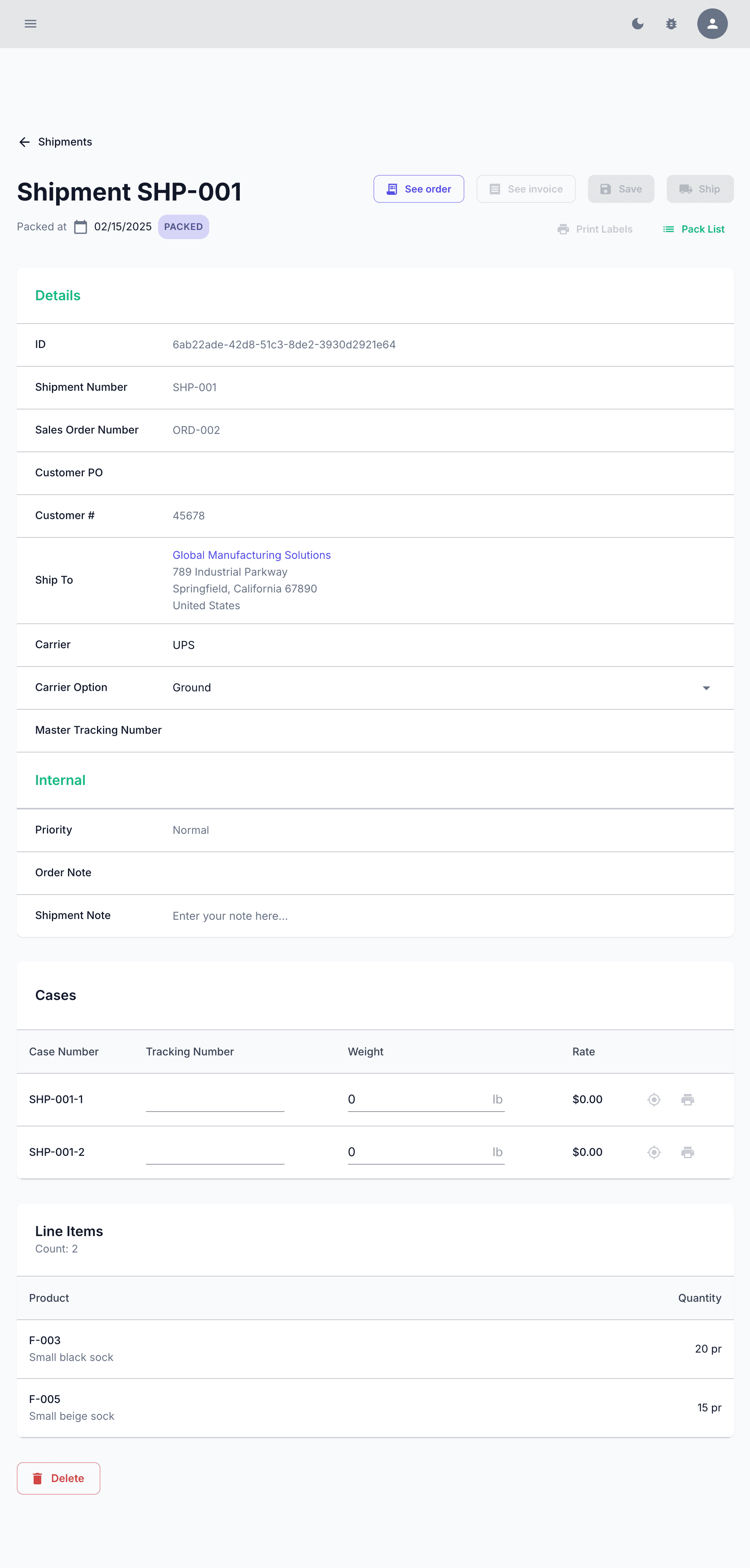 Augno Shipping Summary Preview